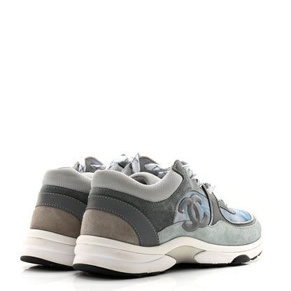 Chanel Nylon Lambskin Suede Calfskin CC Sneakers 39 Blue Grey White 4 of 14