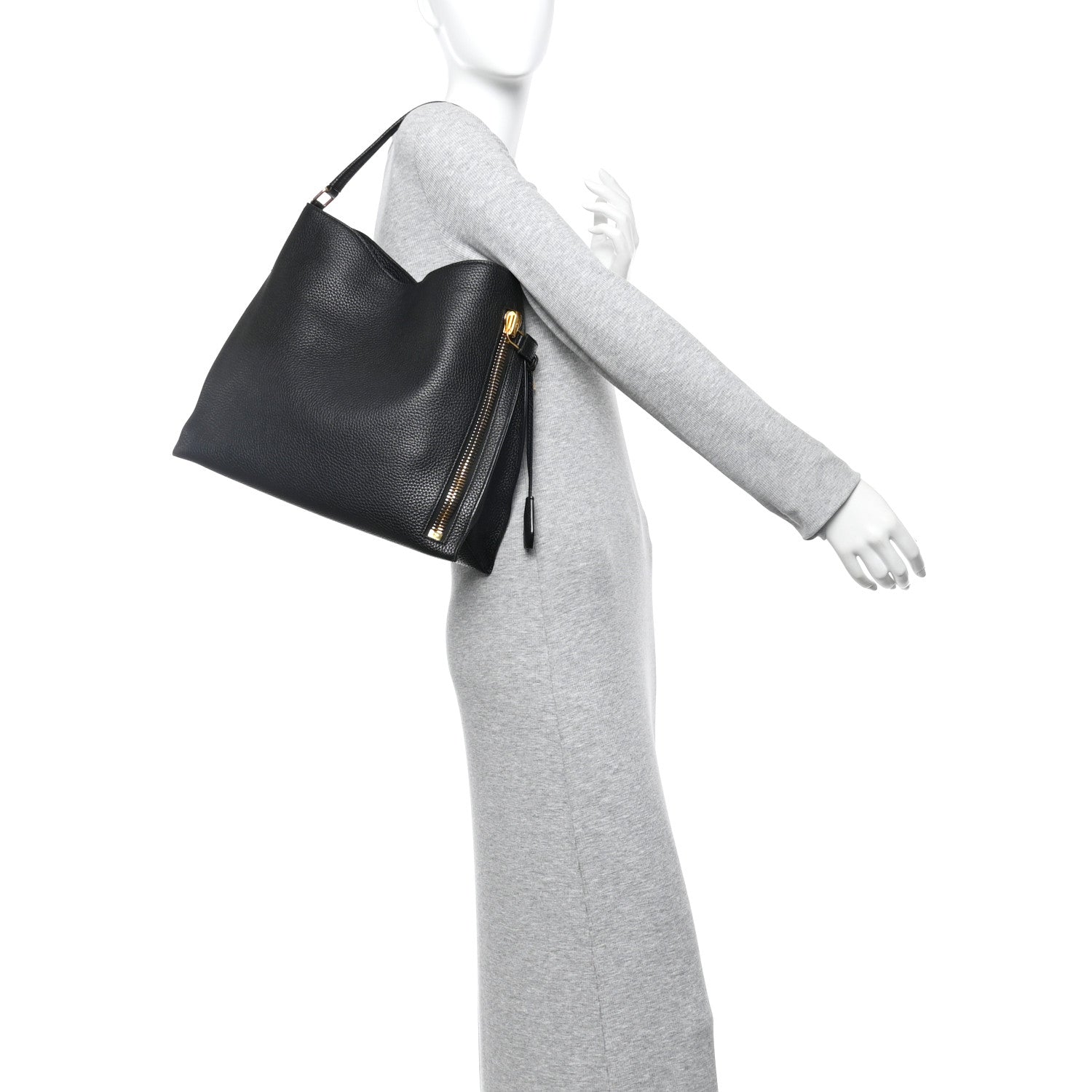 Tom Ford Pebbled Calfskin Small Alix Padlock Zip Hobo Bag Black