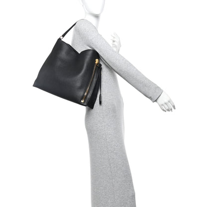 Tom Ford Pebbled Calfskin Small Alix Padlock Zip Hobo Bag Black 3 of 10