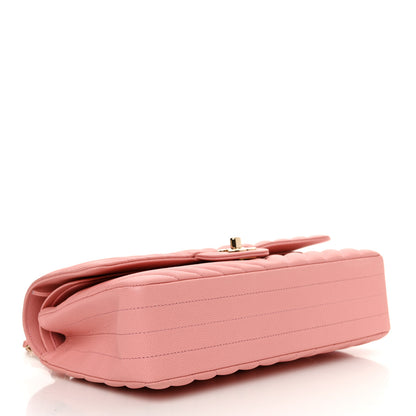 Chanel Caviar Flat Chevron Quilted Medium Double Flap Pink 4 of 11