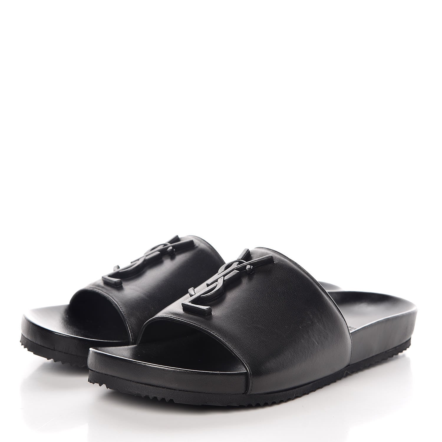 Saint Laurent Lambskin Joan Slide Sandals 35.5 Black 3 of 9