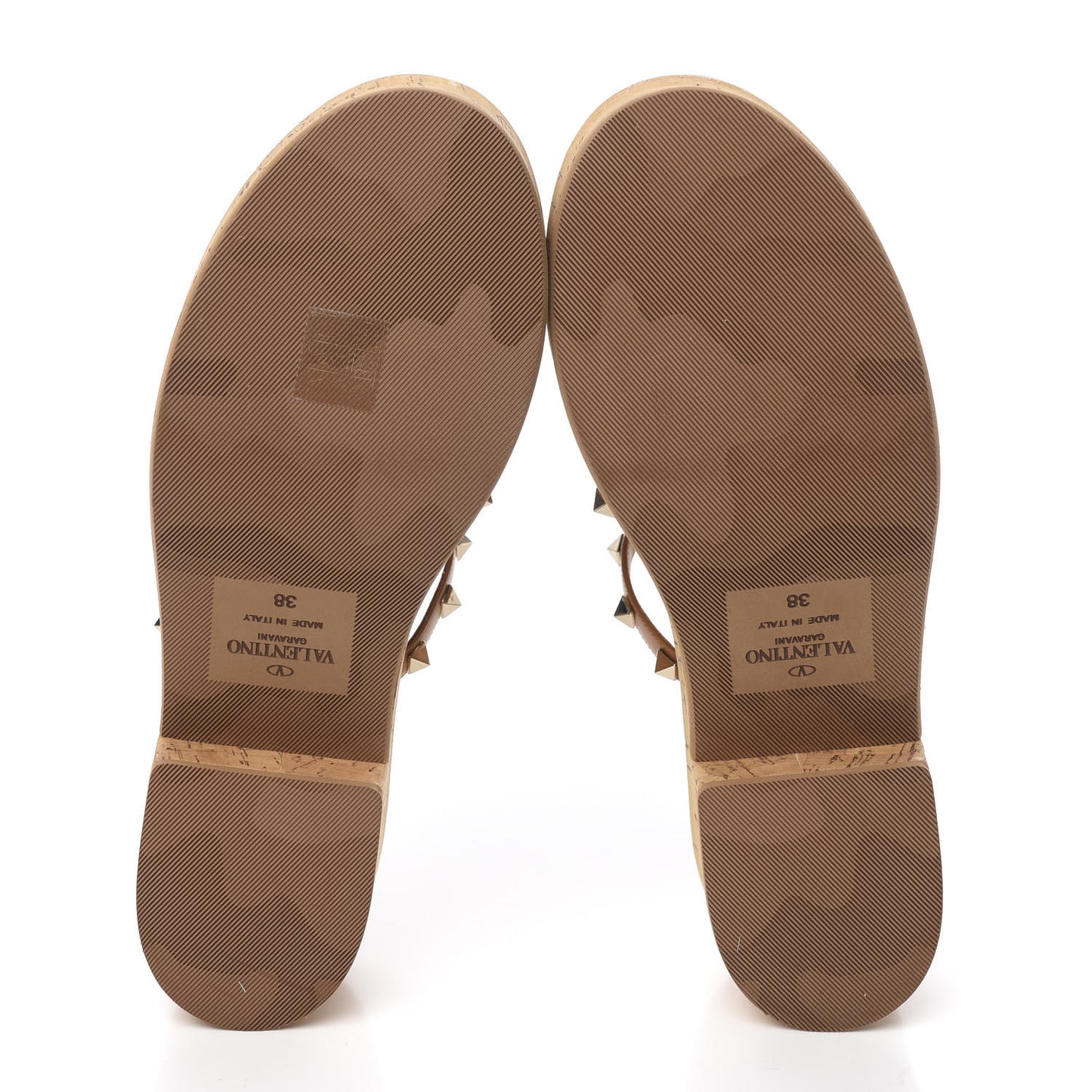 Calfskin Cork Rockstud Caged 30/50mm Platform Sandals 38 Tan