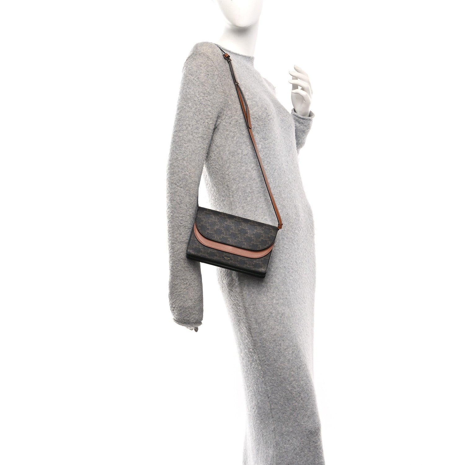 Celine Triomphe Canvas Lambskin Wallet On Strap Tan 2 of 12