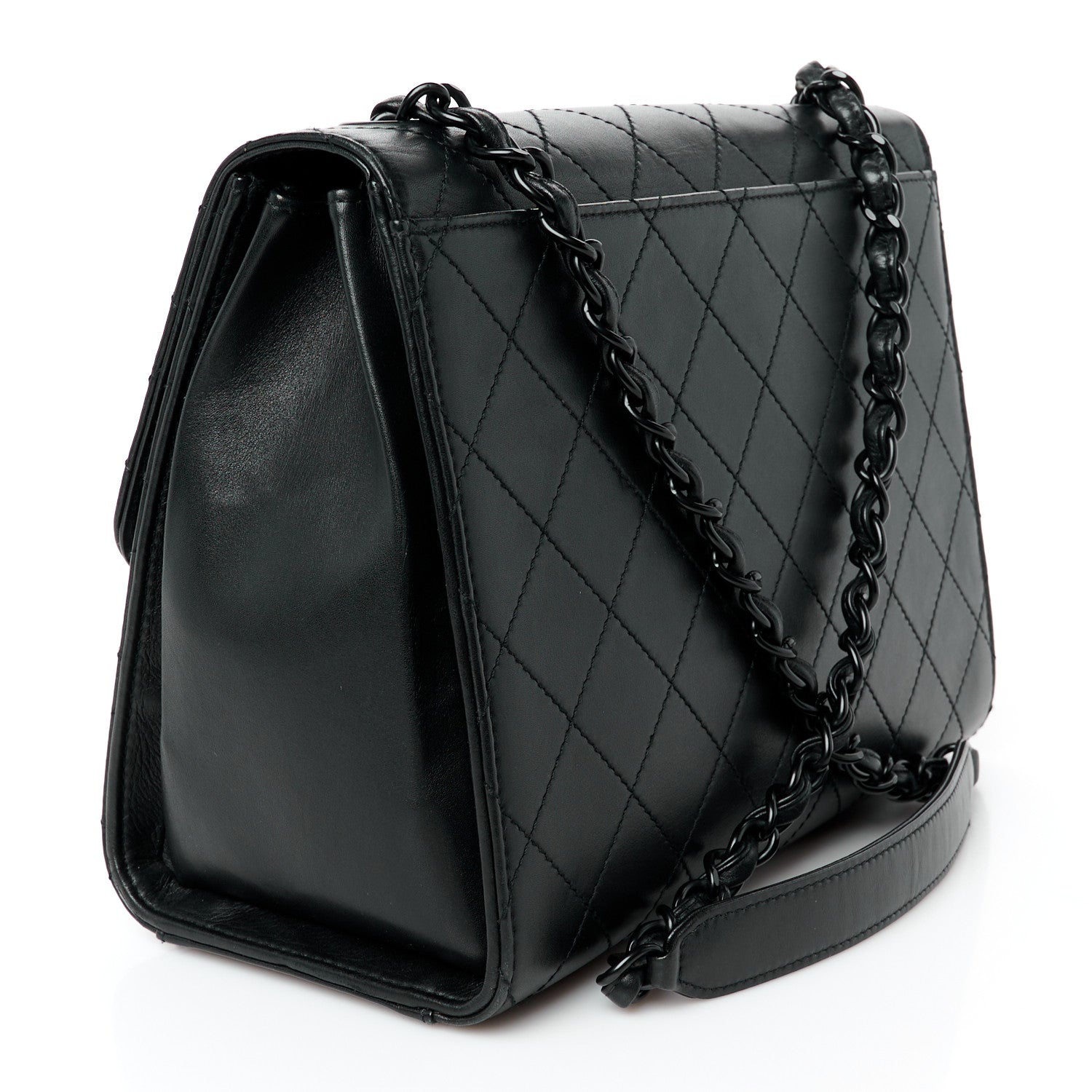 Chanel Calfskin Diamond Stitched Flap Shoulder Bag Black 3 of 11