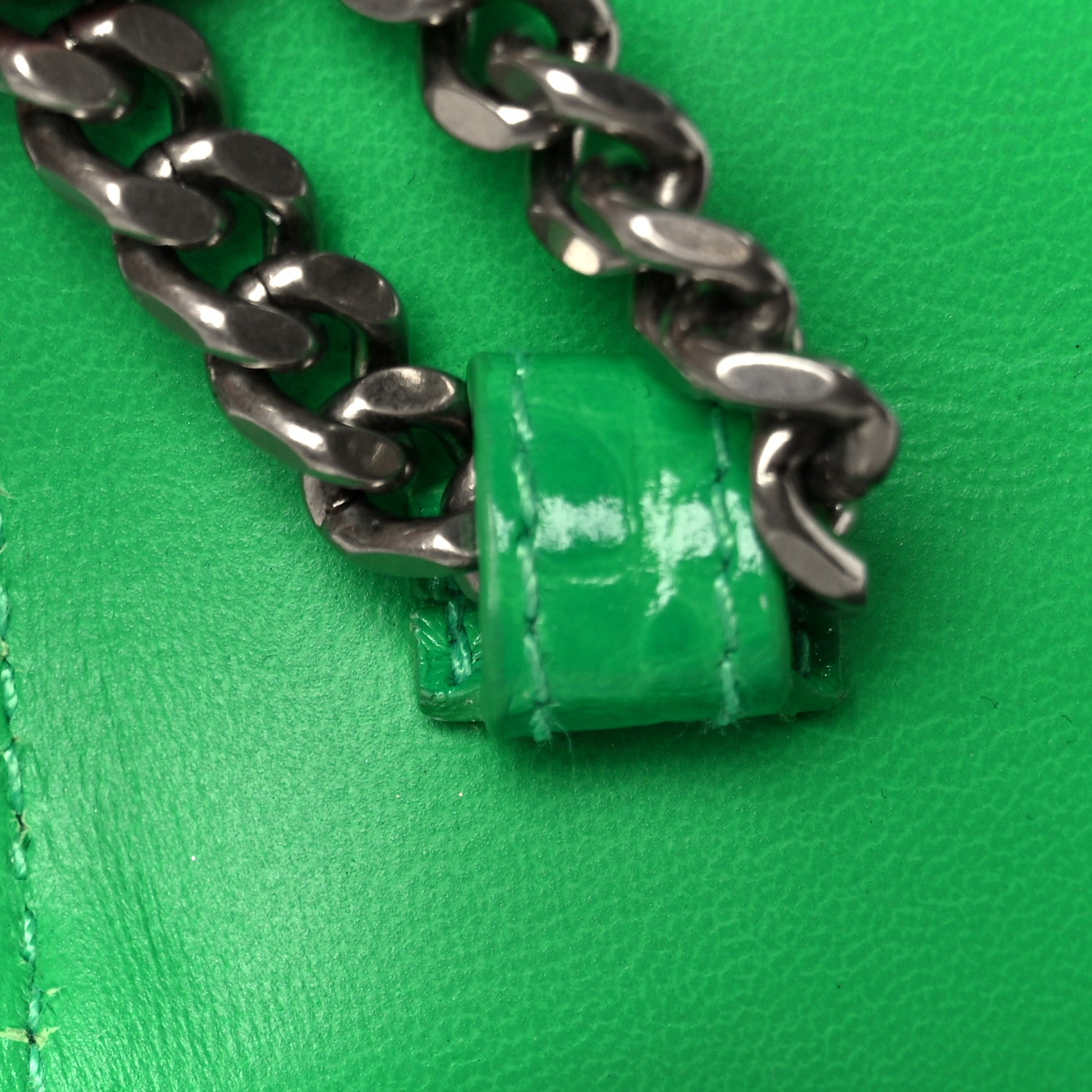 Balenciaga Shiny Calfskin Crocodile Embossed Hourglass Chain Bag Vivid Green 12 of 13