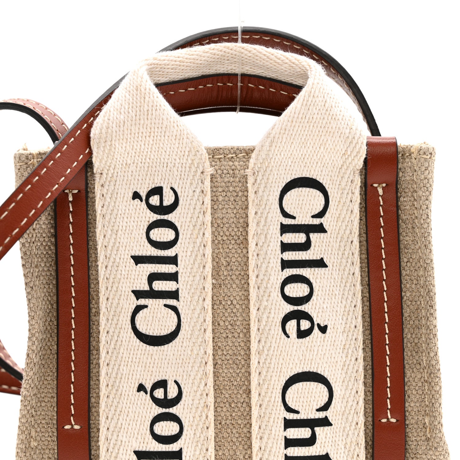 Chloe Cotton Calfskin Nano Woody Ribbon Tote White Brown 8 of 11