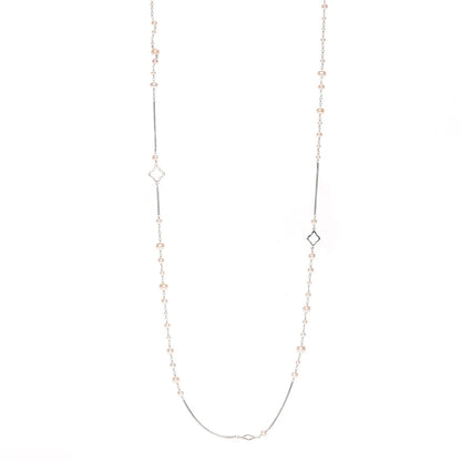 David Yurman Sterling Silver Pearl 7.5mm Quatrefoil Long Chain Necklace 1 of 5