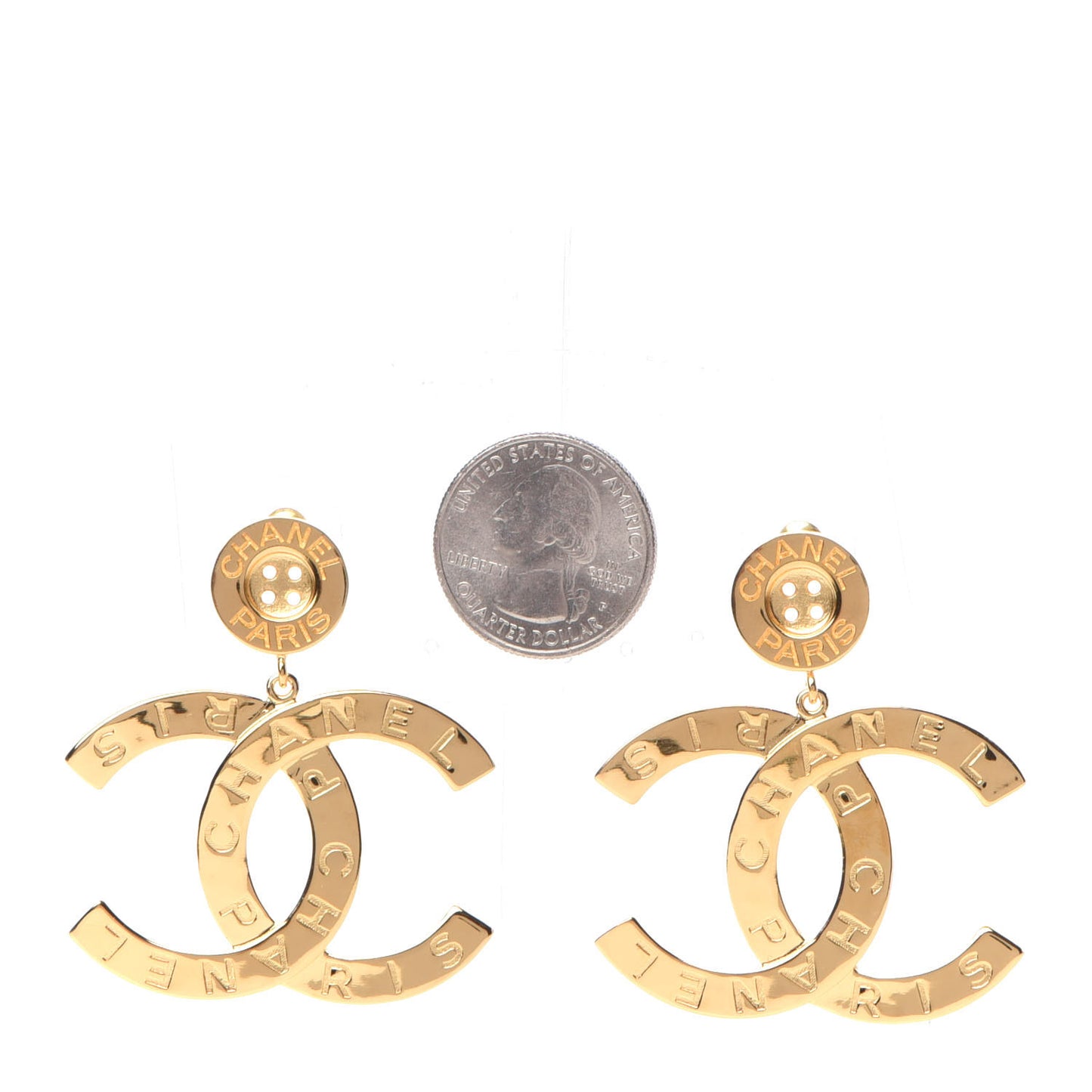 Metal Large Paris Button Earrings Gold