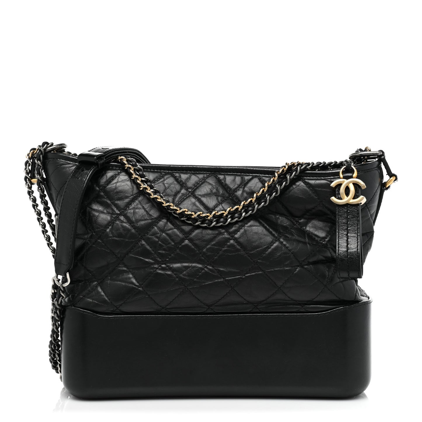 Aged Calfskin Quilted Medium Gabrielle Hobo Black