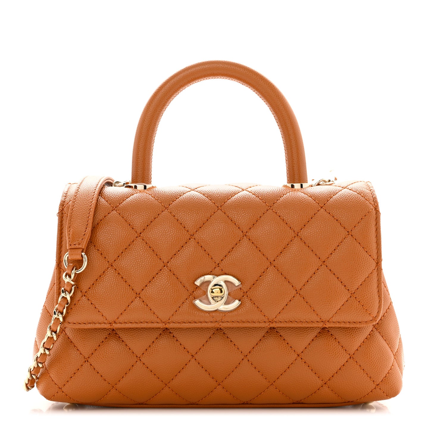 Caviar Quilted Mini Coco Handle Flap Brown