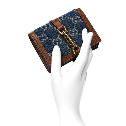 Gucci New Denim GG Monogram Jackie 1961 Card Case Blue Tea Cuir 2 of 10