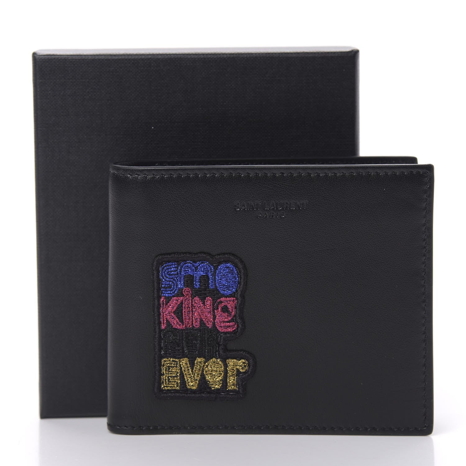 Saint Laurent Calfskin Smoking Forever Patch Bifold Wallet Black 8 of 8