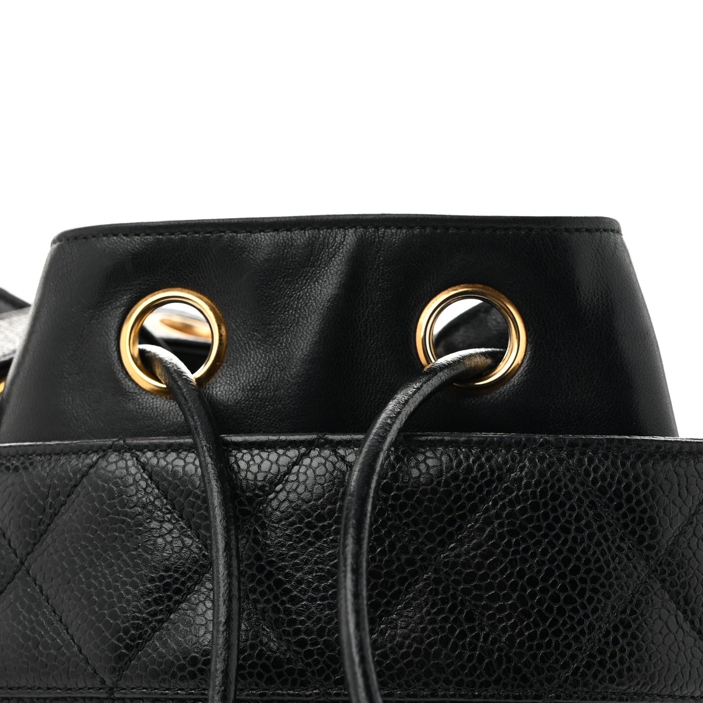 Caviar Drawstring Bucket Shoulder Bag Black