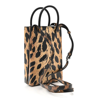Balenciaga Smooth Calfskin Leopard Print Logo Shopping Phone Holder Bag Beige Black 3 of 9