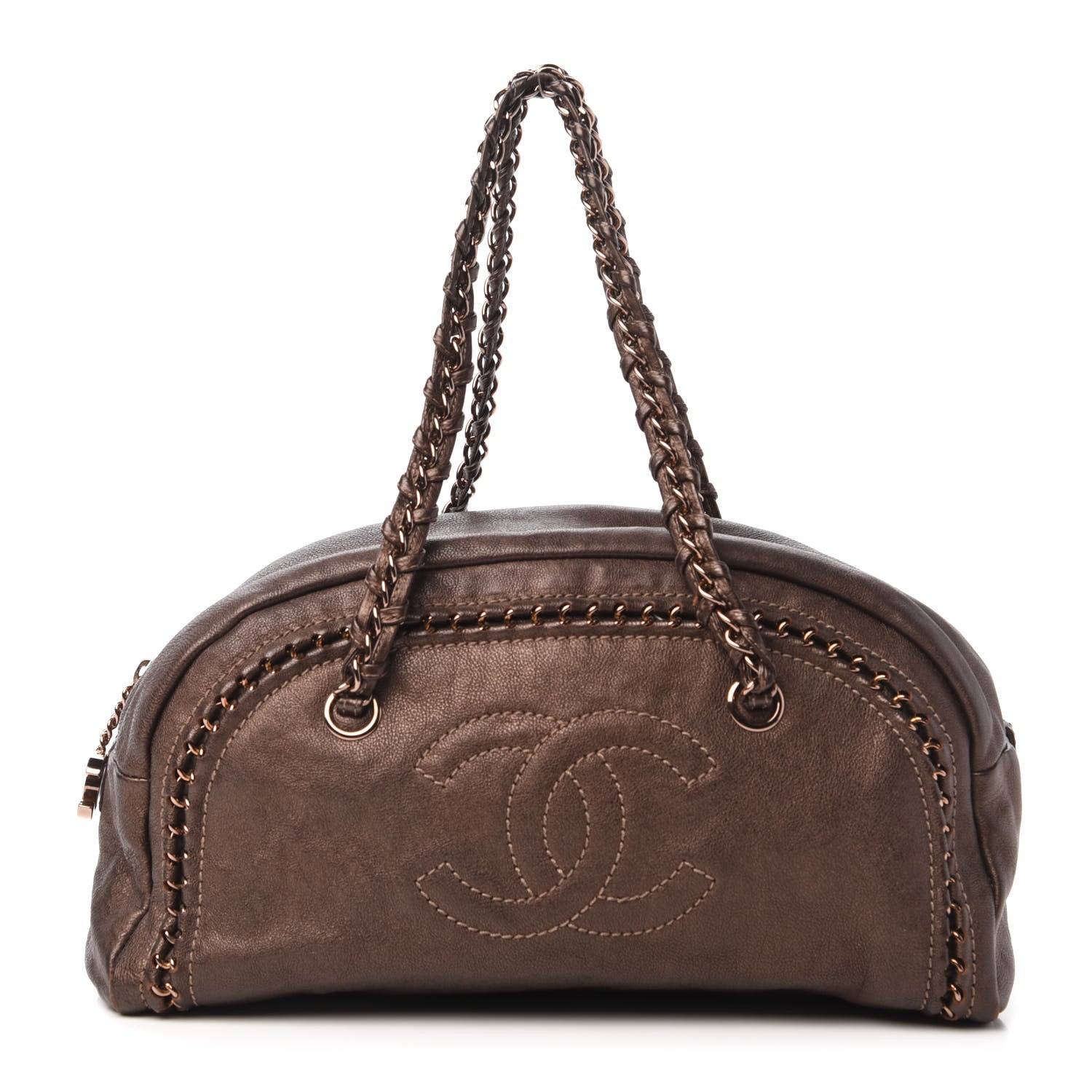 Chanel Metallic Goatskin Medium Luxe Ligne Bowler Bronze 1 of 10