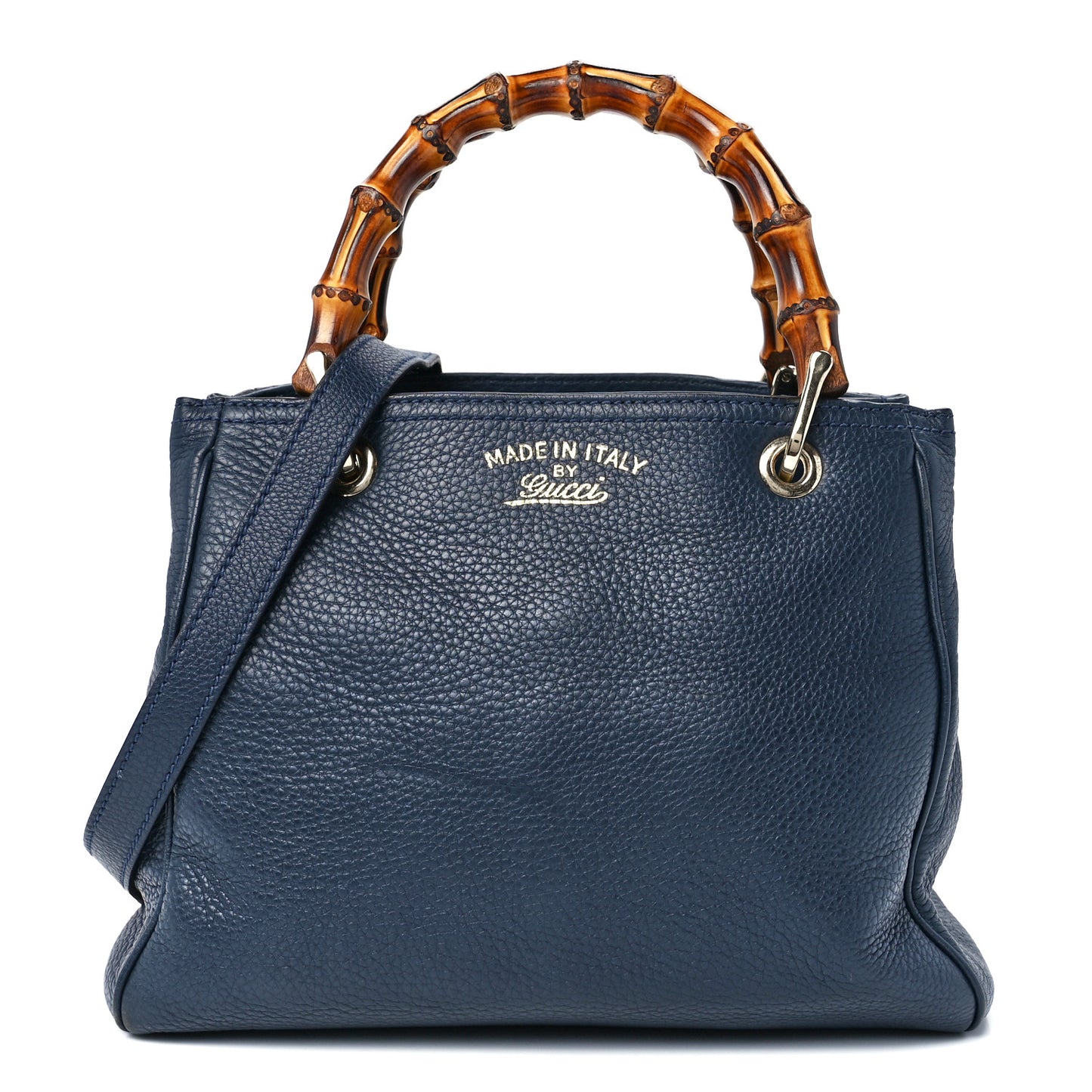 Calfskin Small Bamboo Shopper Tote Navy