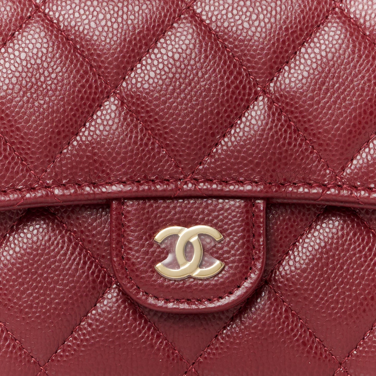 Caviar Quilted Large Gusset Flap Wallet Burgundy