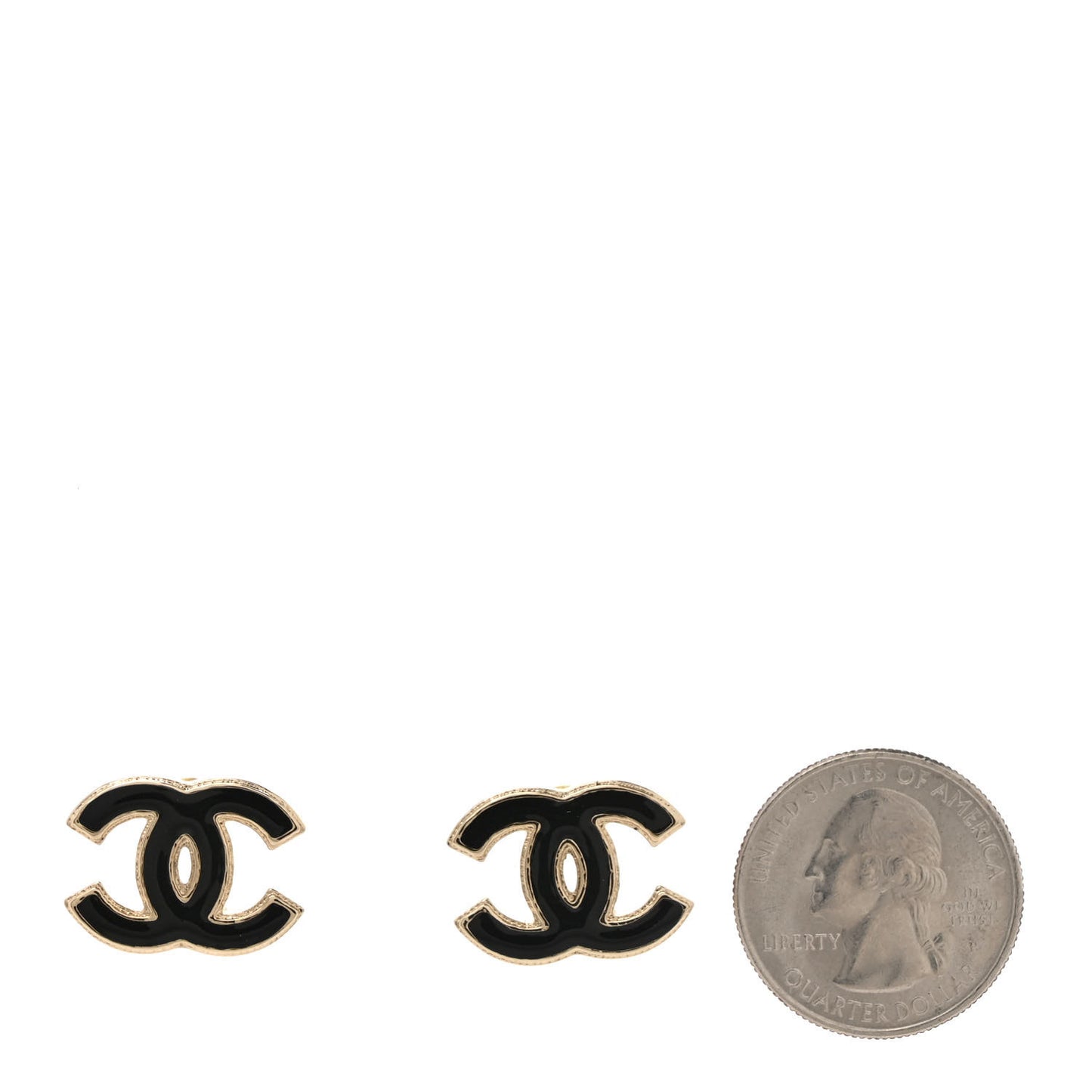 Metal Enamel CC Earrings Black Gold