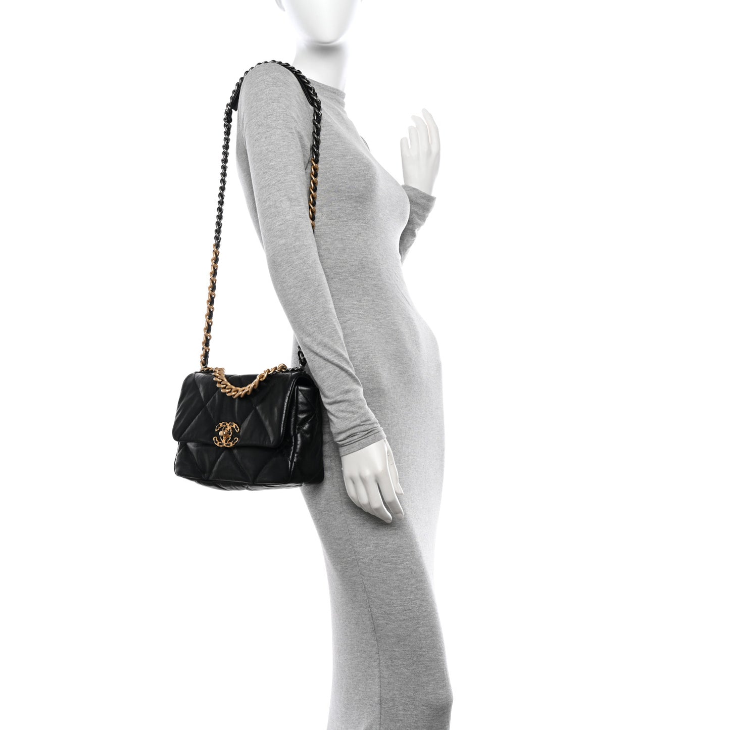 Goatskin Quilted Medium Chanel 19 Flap Black