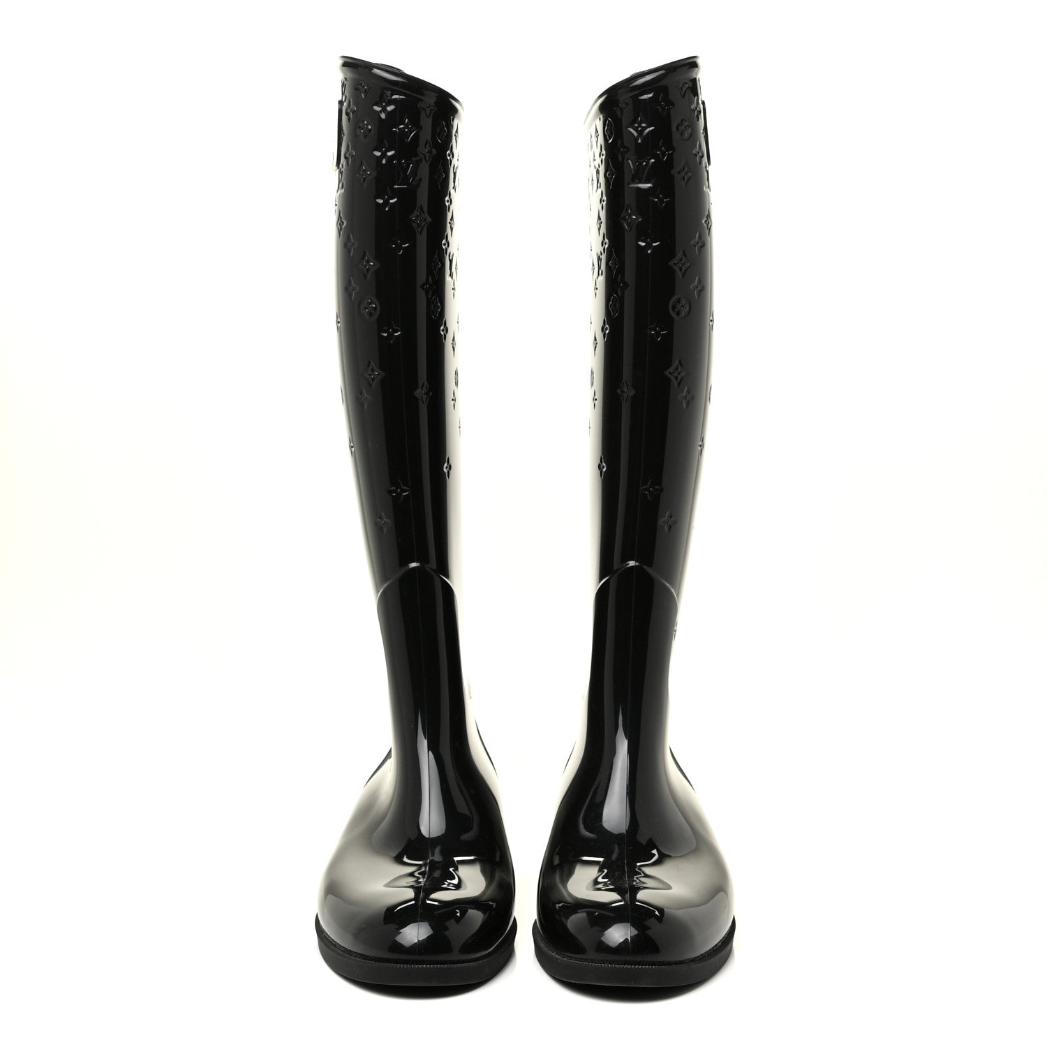 Louis Vuitton Rubber Embossed Monogram Drops High Rain Boots 37 Black 2 of 17