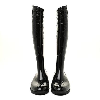 Louis Vuitton Rubber Embossed Monogram Drops High Rain Boots 37 Black 2 of 17