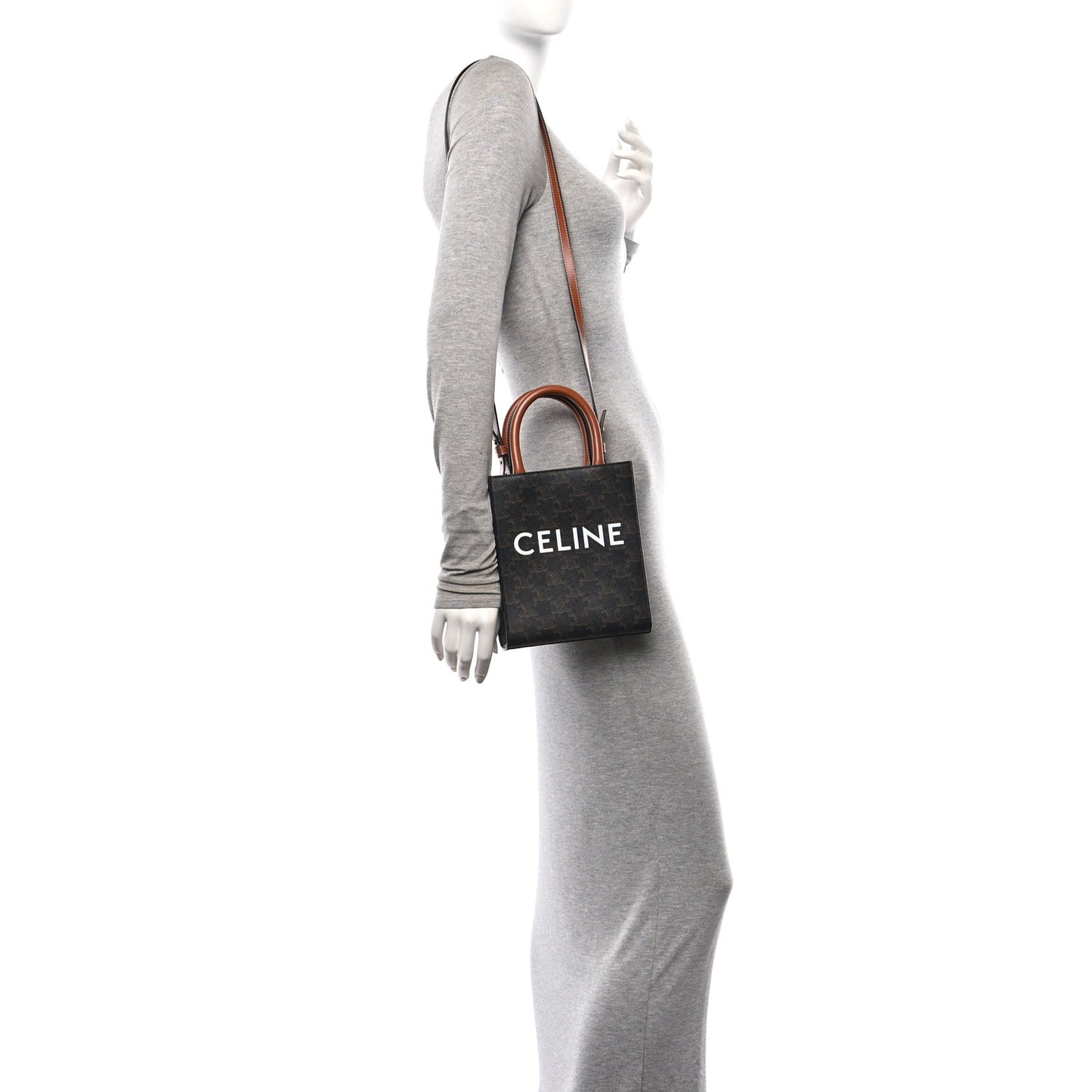 Triomphe Canvas Calfskin Mini Vertical Cabas Tan
