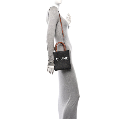 Celine Triomphe Canvas Calfskin Mini Vertical Cabas Tan 2 of 13