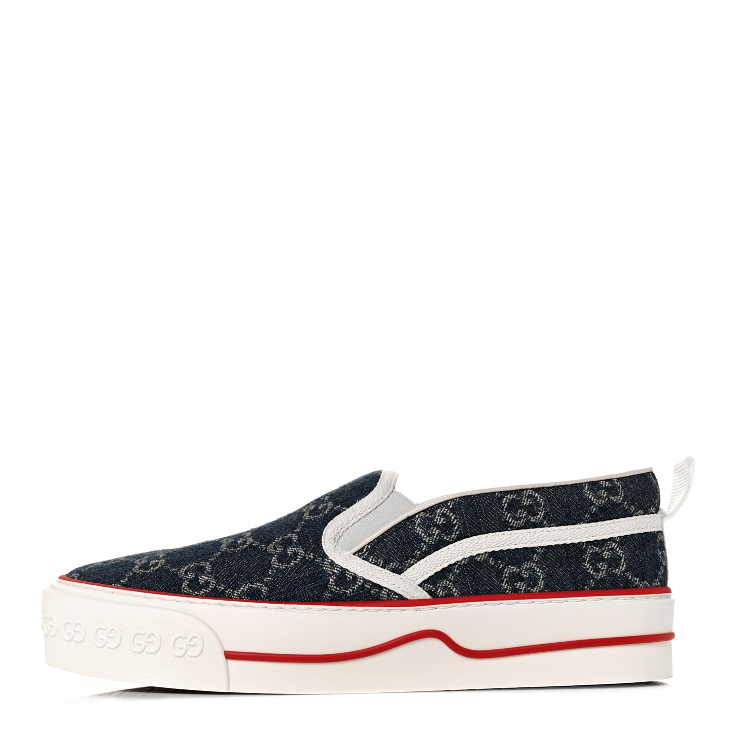 New Denim GG Monogram Womens 1977 Tennis Slip On 30mm Sneakers 38.5 Blue Tea Mystic White