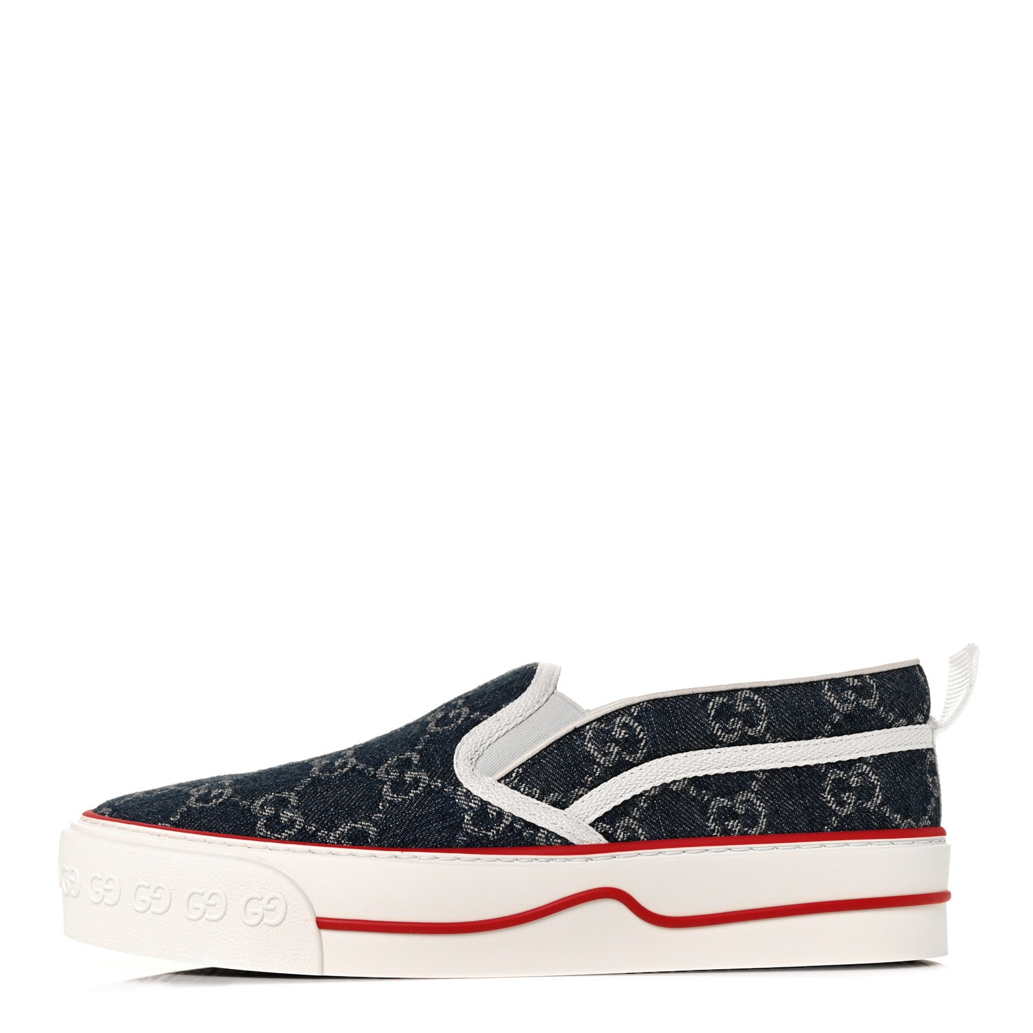 Gucci New Denim GG Monogram Womens 1977 Tennis Slip On 30mm Sneakers 38.5 Blue Tea Mystic White 1 of 8