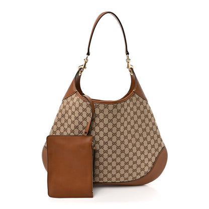 Gucci GG Supreme B Large Shoulder Bag Beige Dark Brown 3 of 13