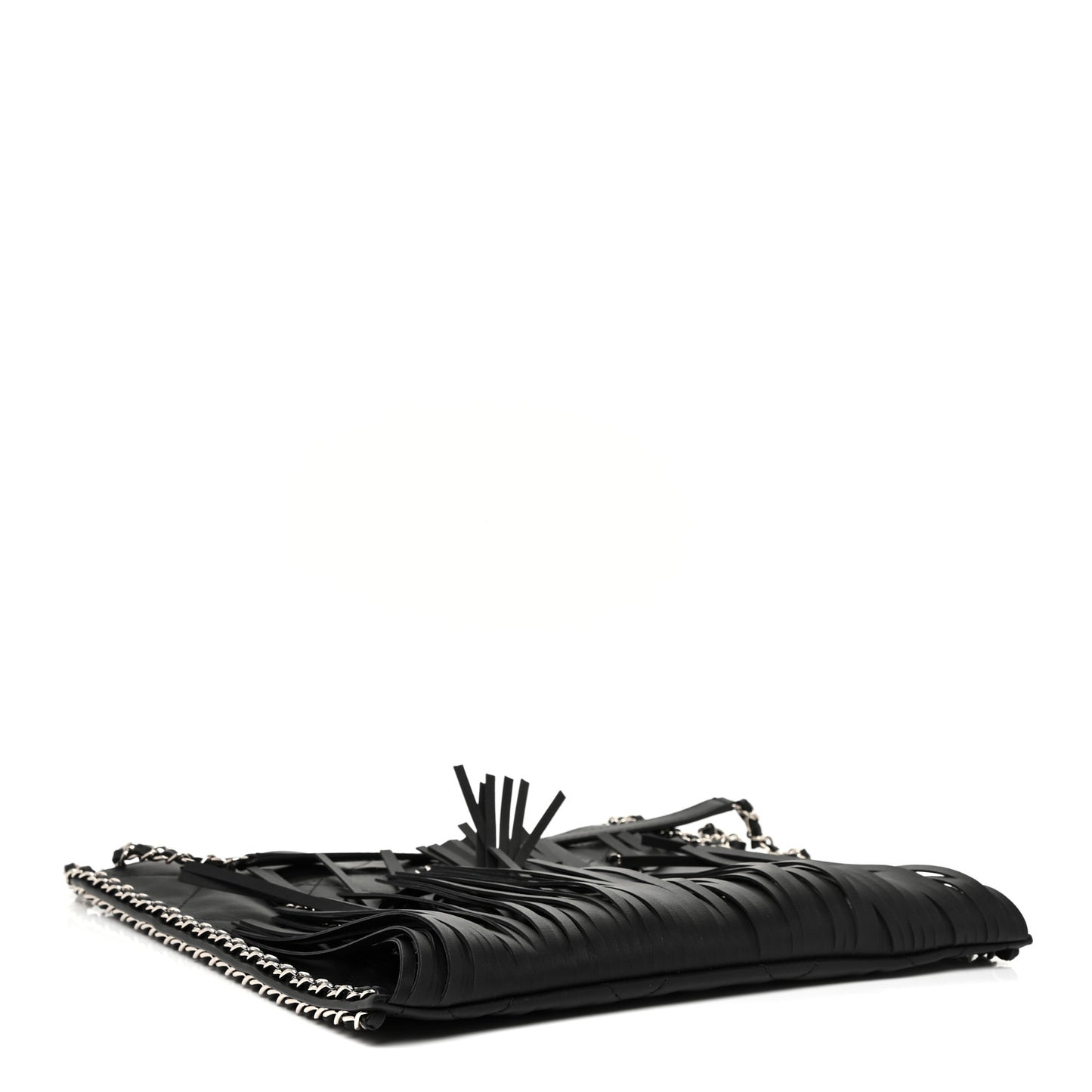 Calfskin Quilted Fringe Shopping Bag Black