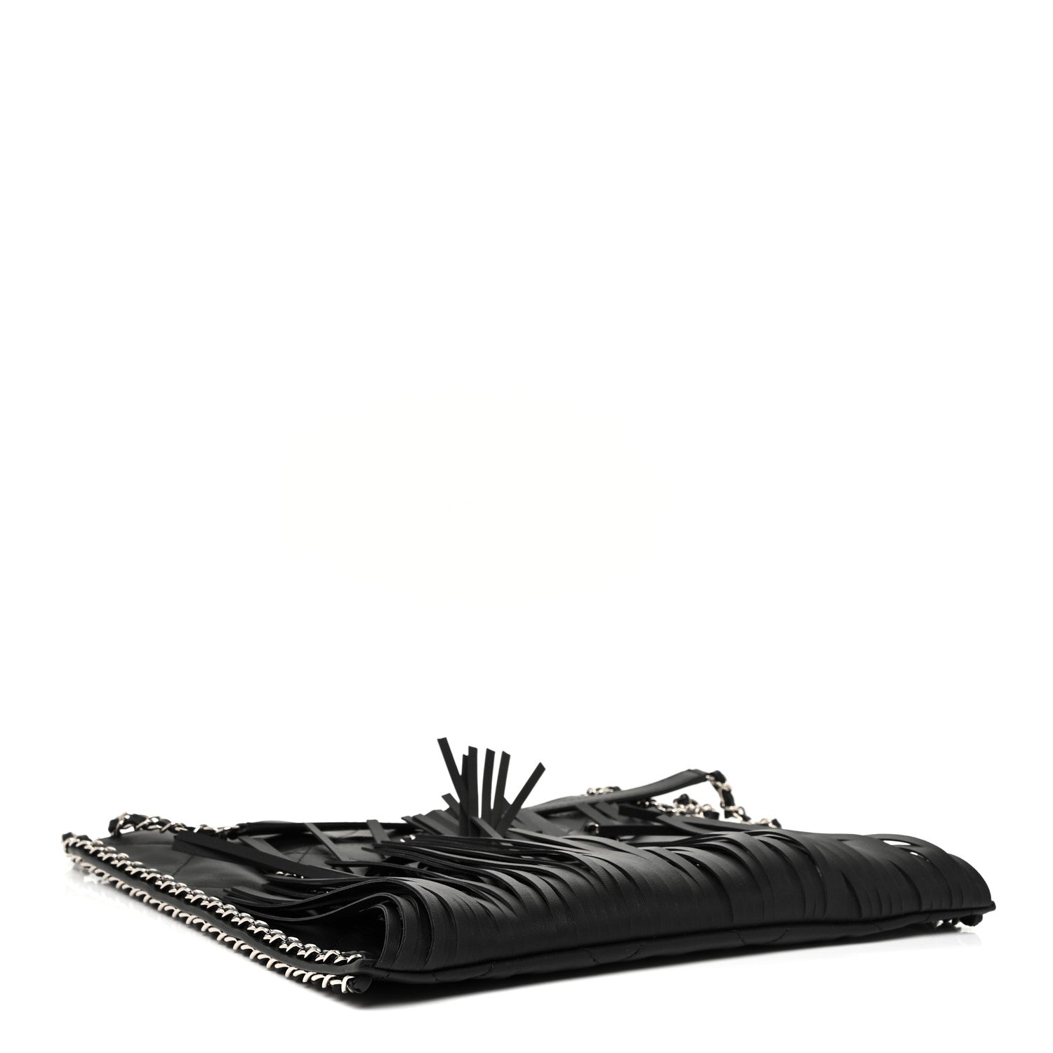 Chanel Calfskin Quilted Fringe Shopping Bag Black 4 of 13