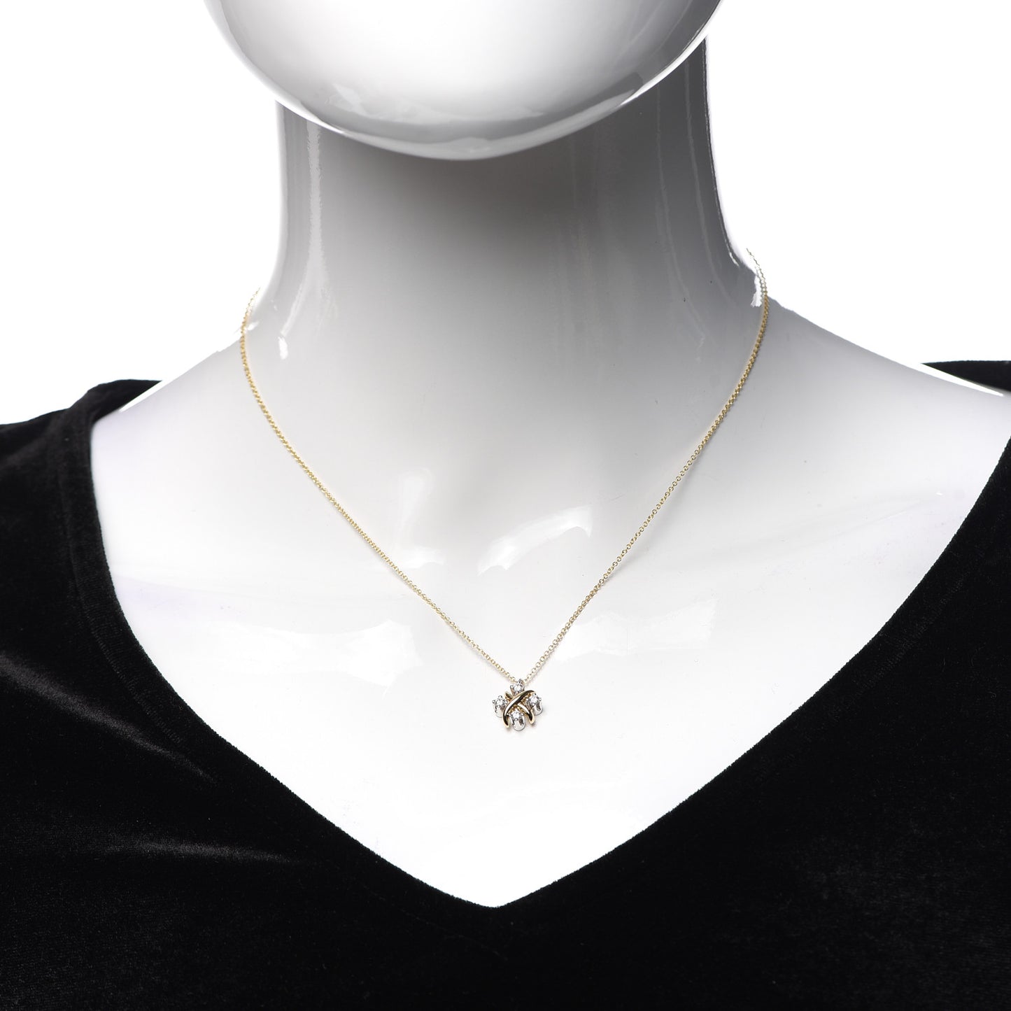 Platinum 18K Yellow Gold Diamond Schlumberger Lynn Pendant Necklace