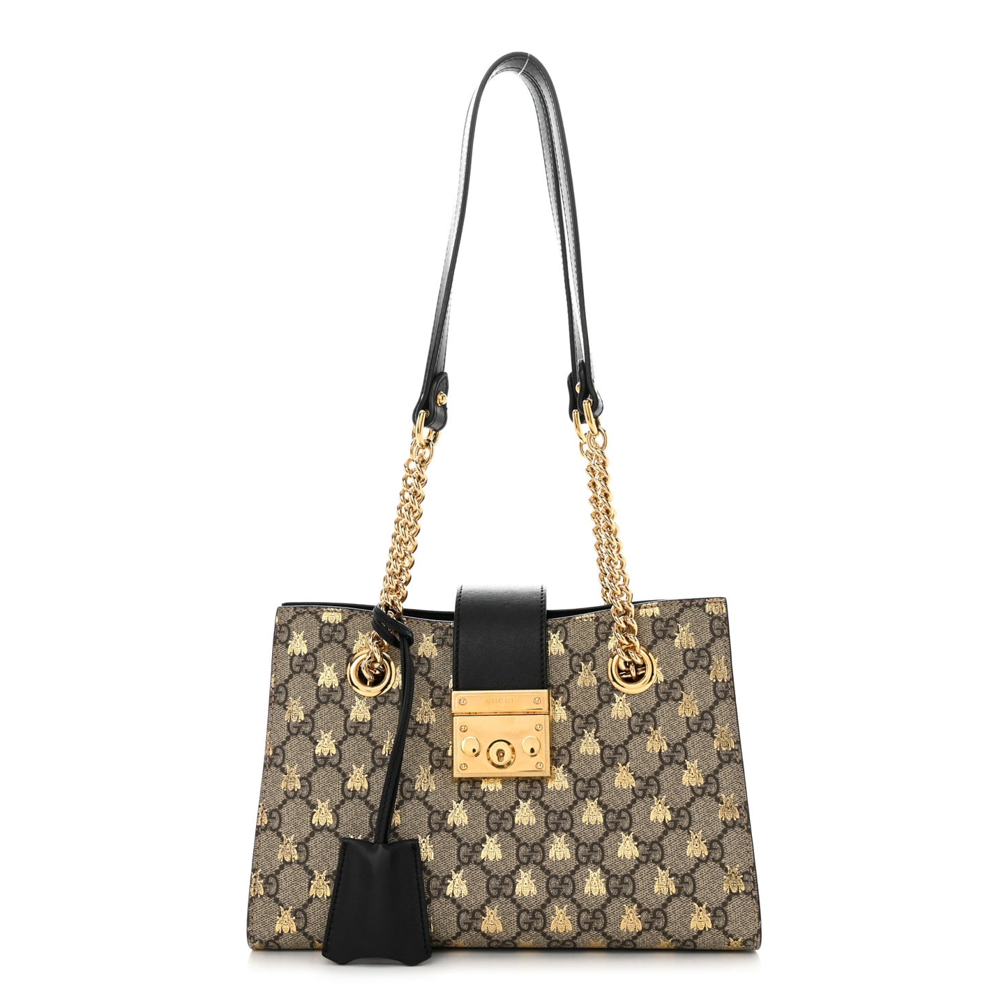 GG Supreme Monogram Bees Small Padlock Tote Beige Oro Black