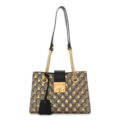 Gucci GG Supreme Monogram Bees Small Padlock Tote Beige Oro Black 1 of 12