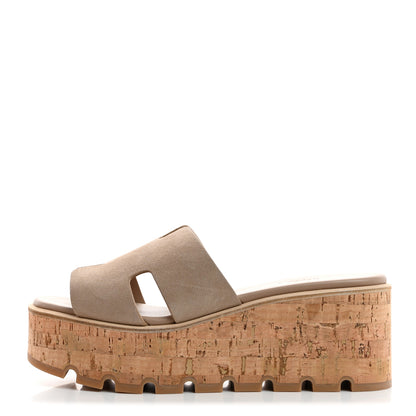 Hermes Suede Goatskin Cork Eze 30 Sandals 39 Beige Argile 1 of 9