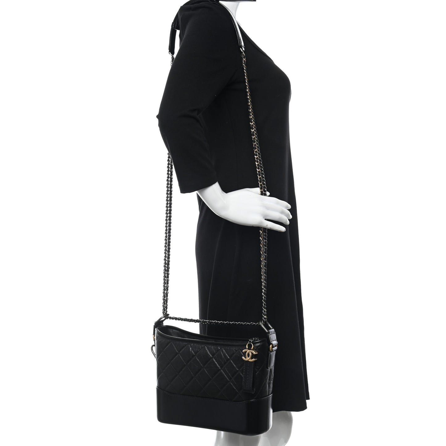 Aged Calfskin Quilted New Medium Gabrielle Hobo Black