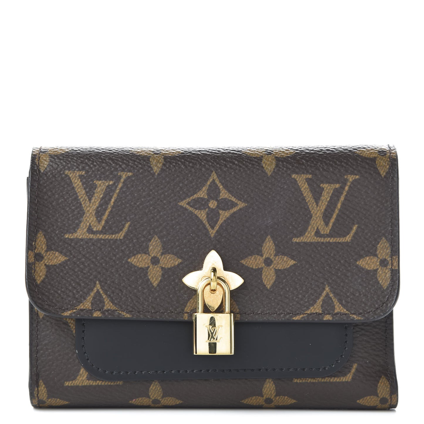 Monogram Flower Lock Compact Wallet Black