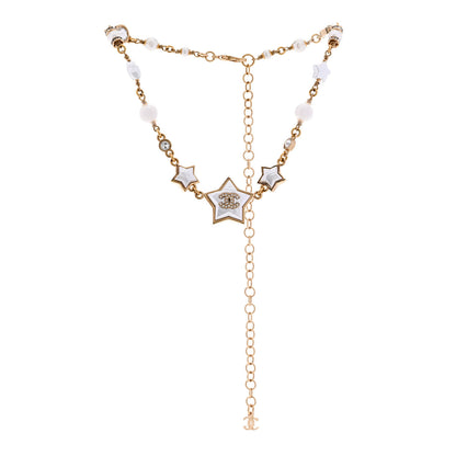 Chanel Metal Pearl Crystal CC Star Gold Pearly White 3 of 5