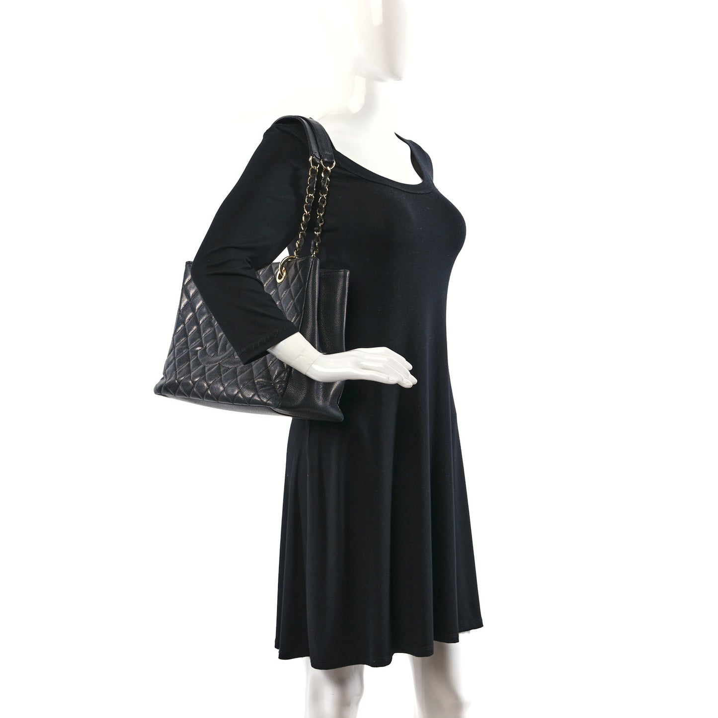 Caviar Quilted Grand Shopping Tote GST Black