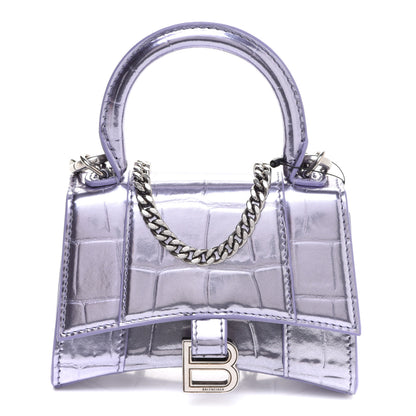 Balenciaga Metallic Calfskin Crocodile Embossed Hourglass Top Handle Bag Mini with Chain Lilac 1 of 9