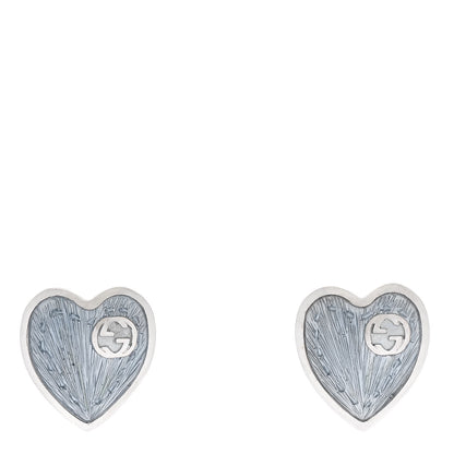 Gucci Sterling Silver Enamel Interlocking G Heart Stud Earrings Blue 1 of 4