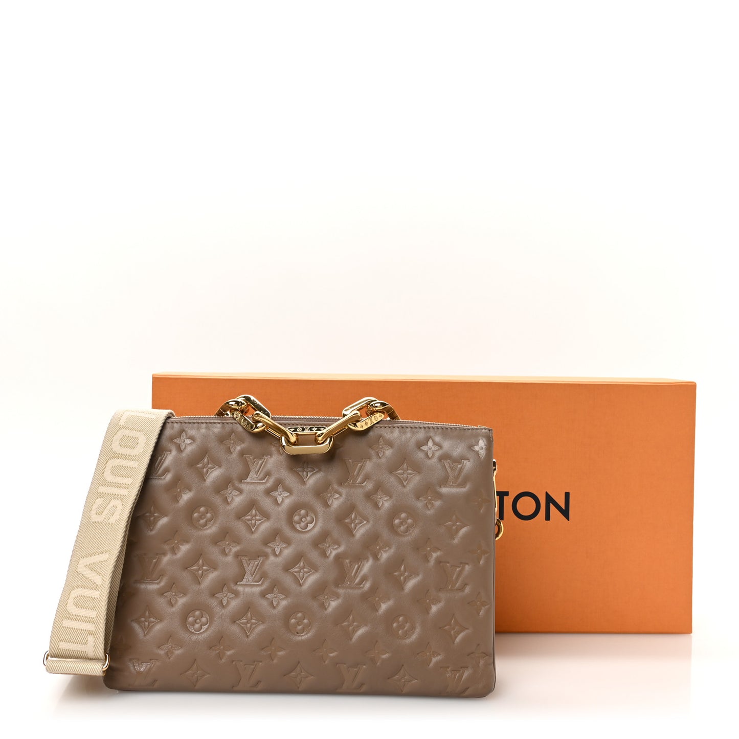 Lambskin Embossed Monogram Coussin MM Taupe