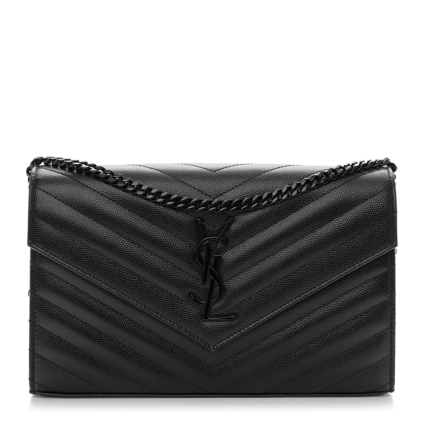 Grain De Poudre Matelasse Chevron Monogram Monochrome Chain Wallet Black