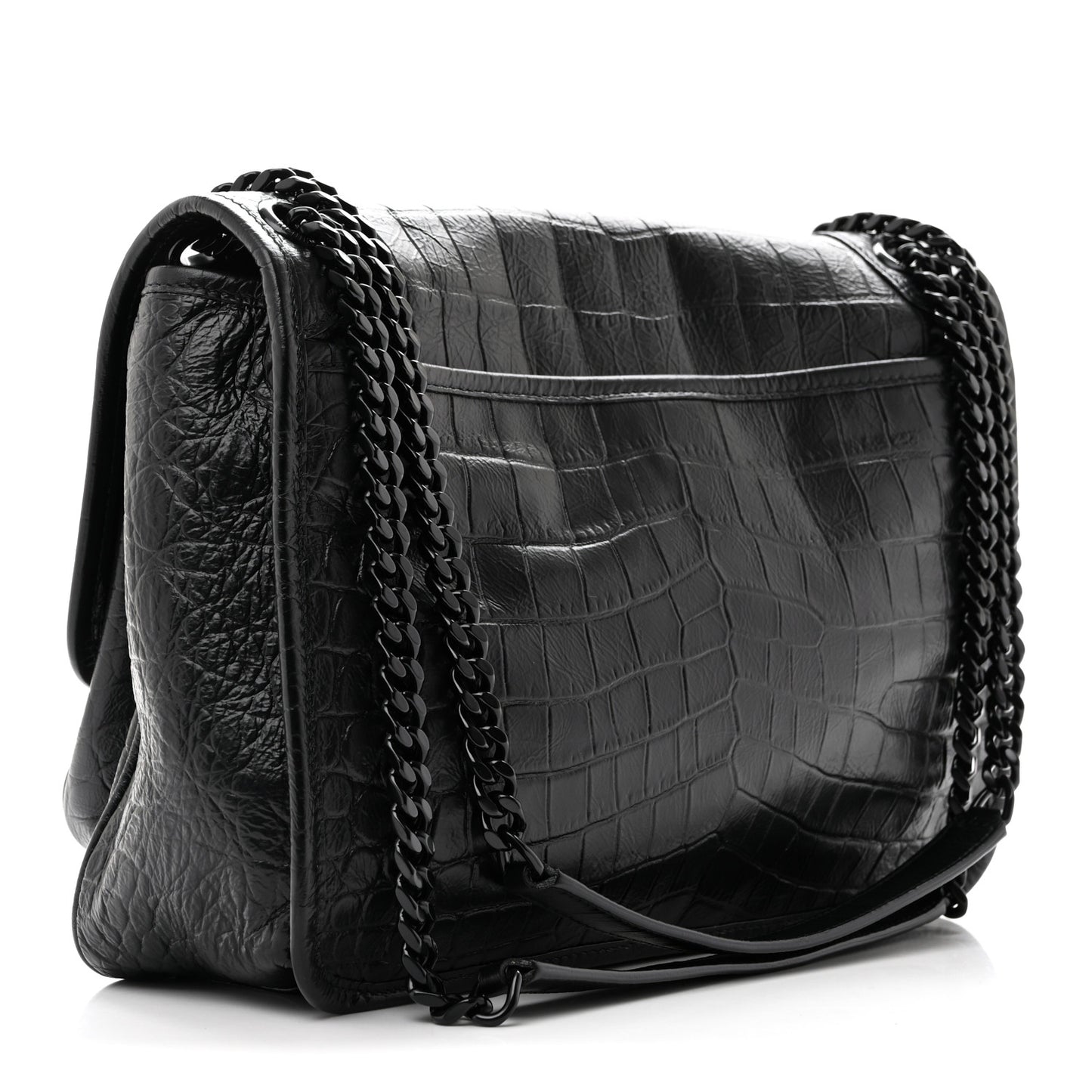 Nubuck Crocodile Embossed Monogram Medium Niki Chain Satchel Black