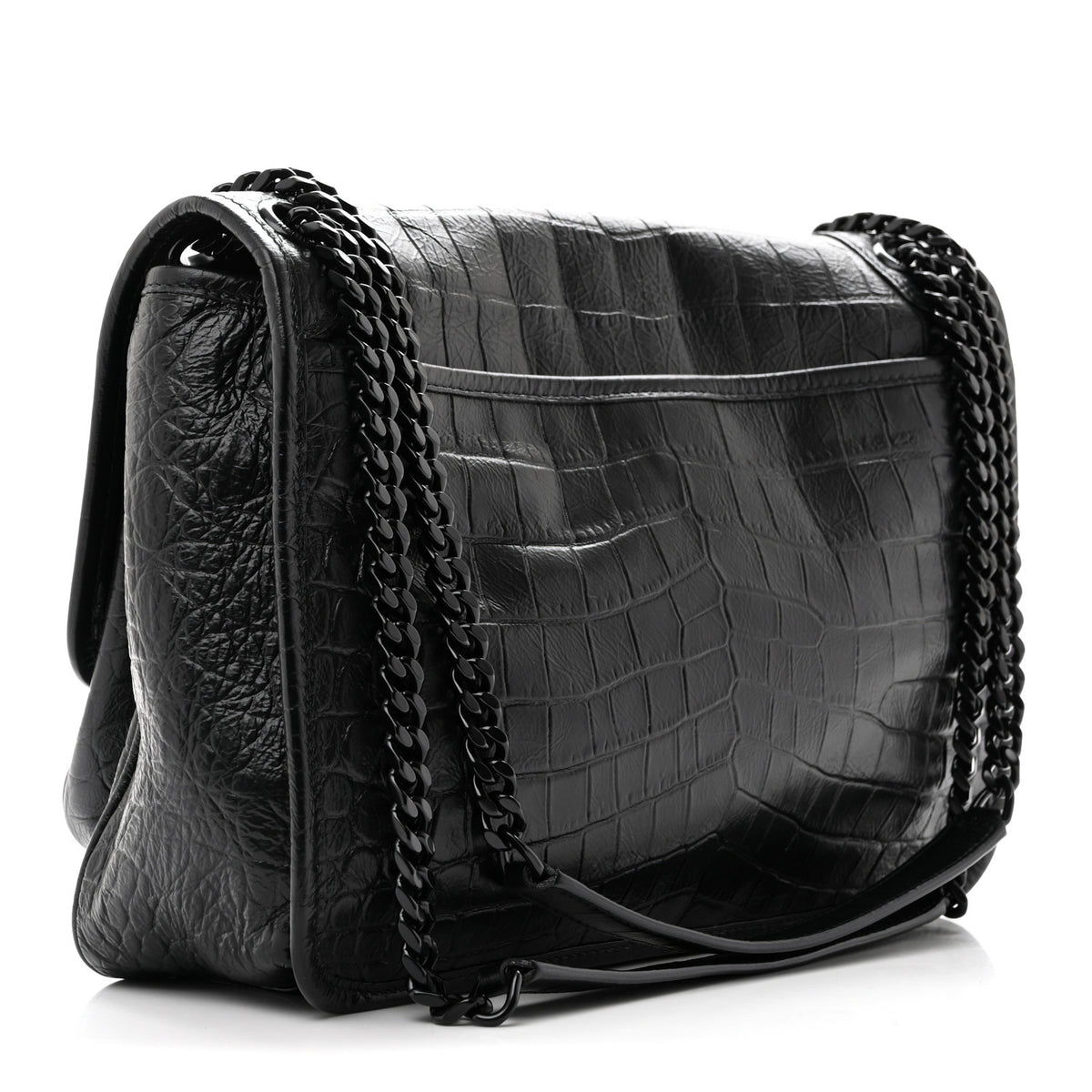 Saint Laurent Nubuck Crocodile Embossed Monogram Medium Niki Chain Satchel Black 3 of 10
