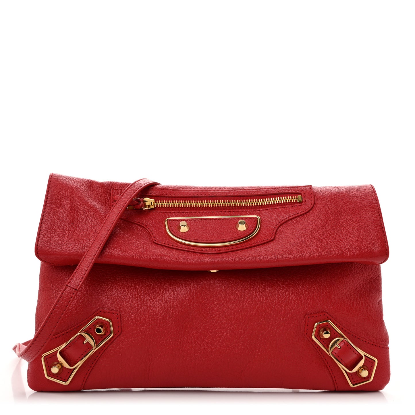 Chevre Gold Metallic Edge Hardware Envelope Clutch Rouge Grenade