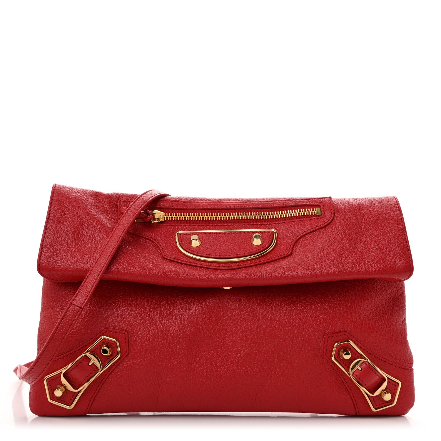 Balenciaga Chevre Gold Metallic Edge Hardware Envelope Clutch Rouge Grenade 1 of 11