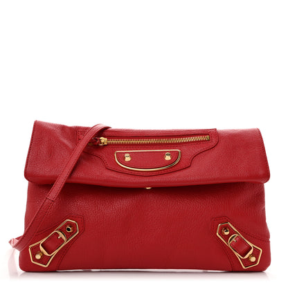 Balenciaga Chevre Gold Metallic Edge Hardware Envelope Clutch Rouge Grenade 1 of 11