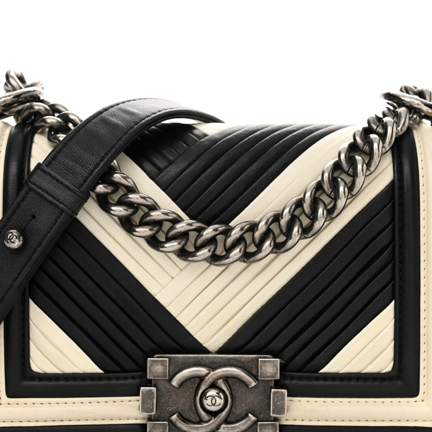 Calfskin Pleated Small Boy In Rome Flap Black White
